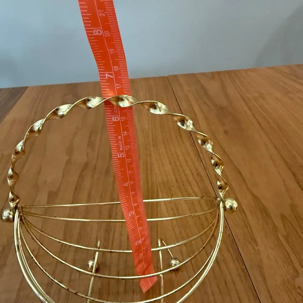 Brass Footed Wire Basket Twist Handle 5.5” x 6.5”